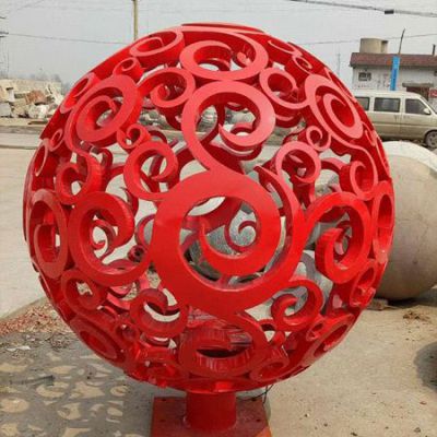 不锈钢红色镂空球雕塑 镂空球雕塑图片 镂空球雕塑价格